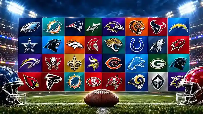 NFL stats guide showing passing, rushing, and receiving leaders on a football field with analytics overlays